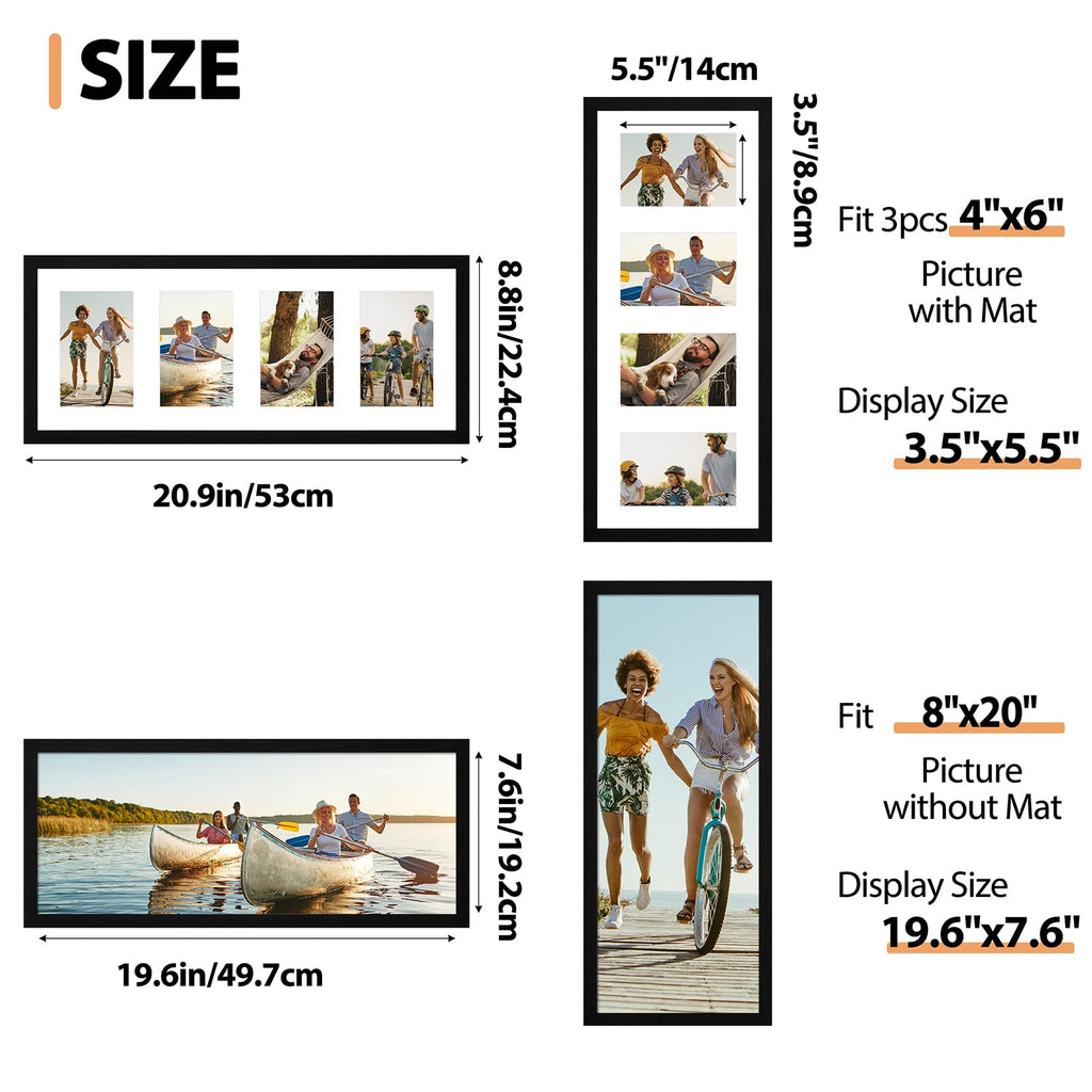 8x20 Collage Picture Frame, Holds Four 4x6 Photos, PVC