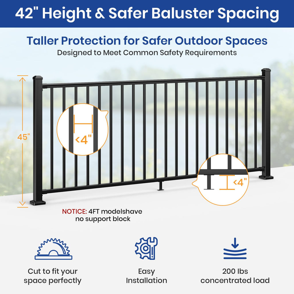 42 in H. x 8 ft W. Aluminum Deck Railing Kit with 45 in Post