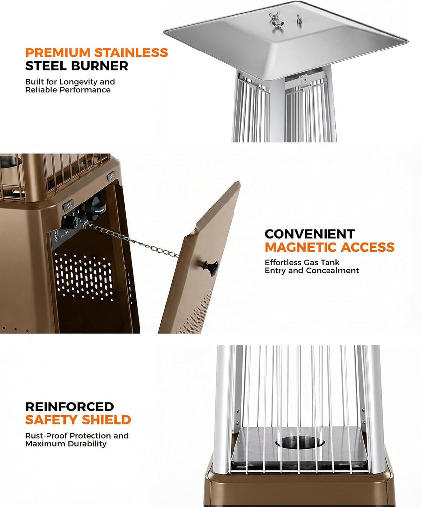 Pyramid Patio Heater, 50,000 BTU Outdoor Patio Heater, Propane Heater With Quartz Glass Tube & Wheels for Outdoor