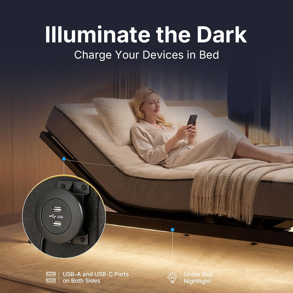 Adjustable Bed Frame King Size for Seniors, with German Motor