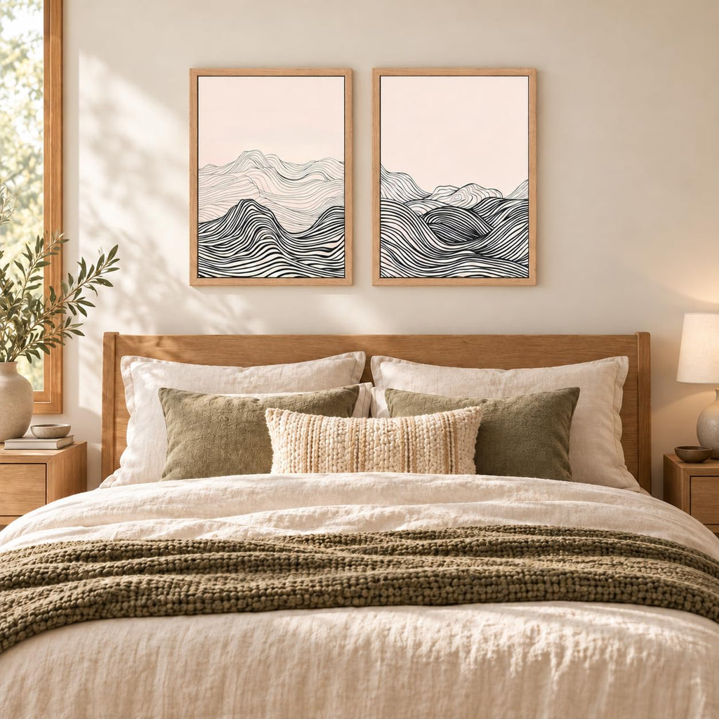 2-Pack Framed Minimalist Black and White Line Art Mountain Wall Art 16"x24"