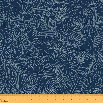 Tropical Leaves Fabric by The Yard Tree Palm Leaf Plant DIY Craft Hobby Fabric by The Yard Retro Blue Rustic Style
