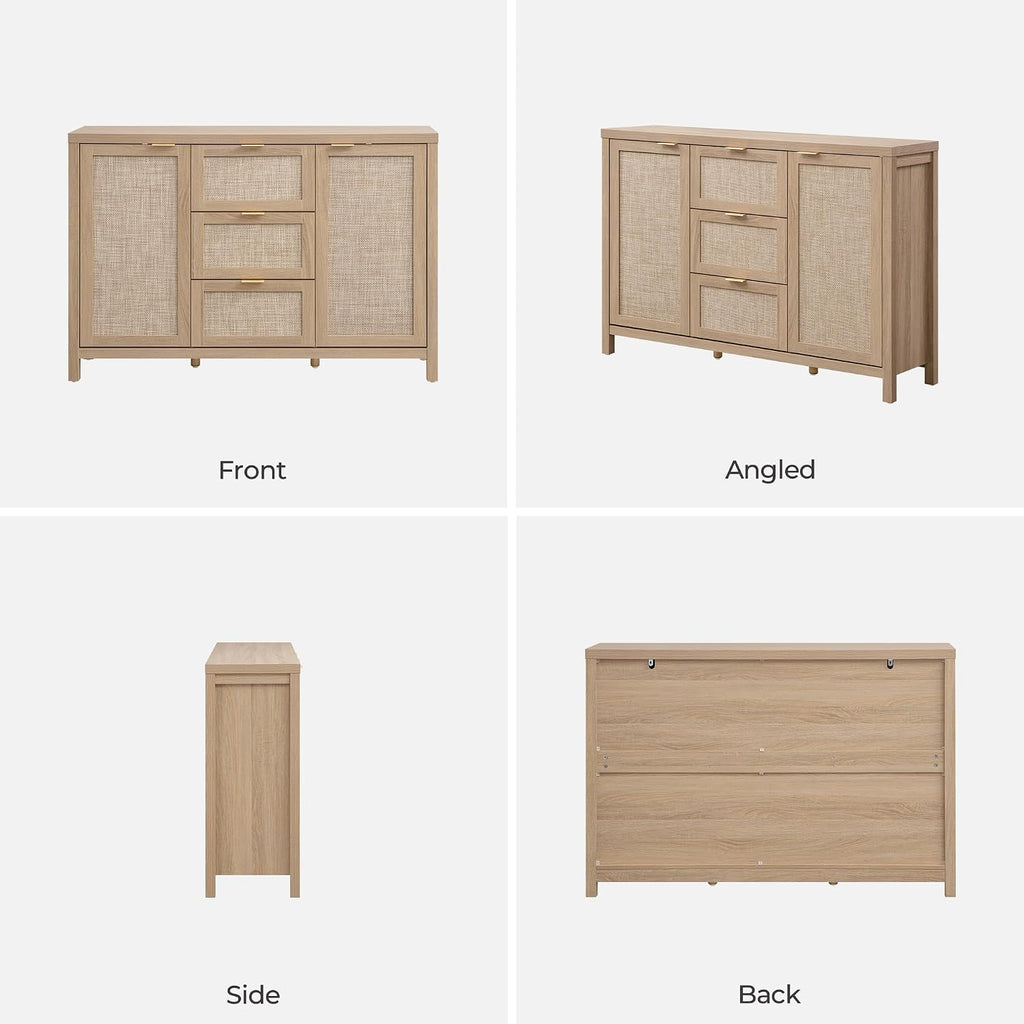 52 Inch Sideboard Buffet Cabinet with Storage, Rattan Credenza | Farmhouse Boho Coffee Bar Cabinet Storage Cabinet