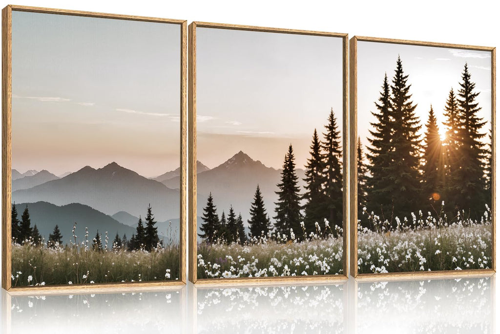Forest Sunlight Landscape Framed Canvas Wall Art Set-24"x36"x3