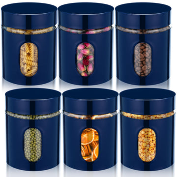 6 Pack 20 oz Airtight Stainless Steel Kitchen Canisters, Navy Blue
