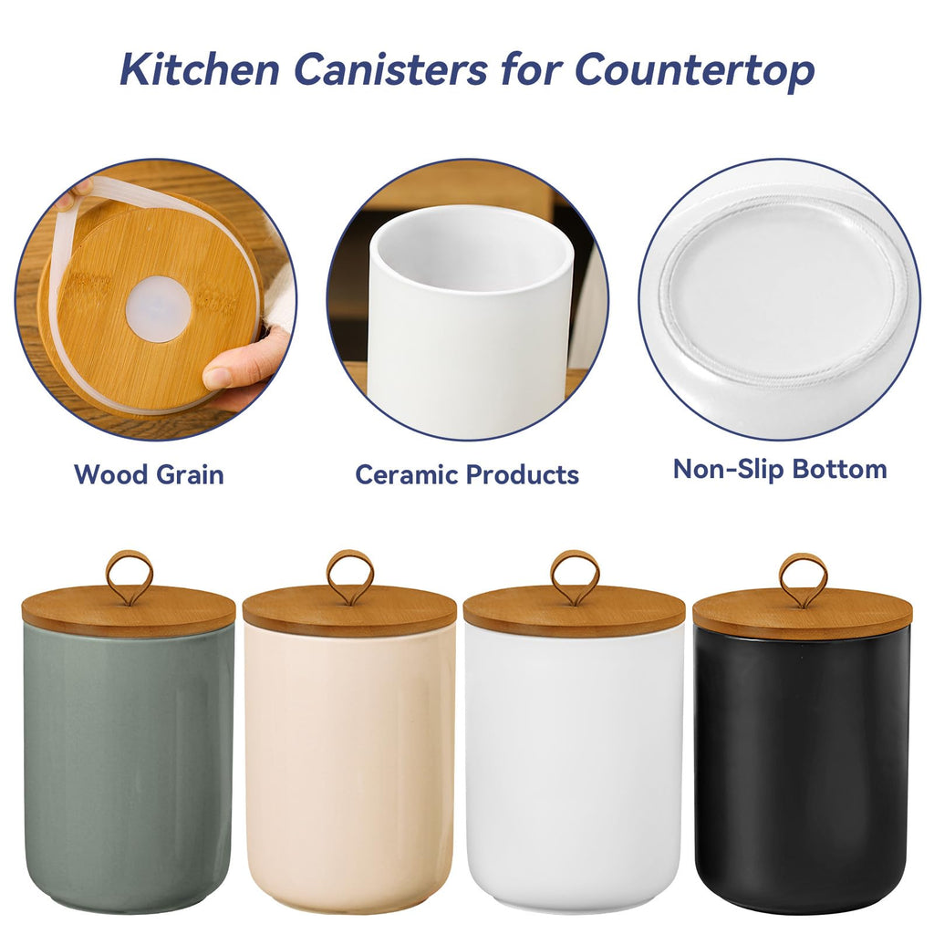 Ceramic Storage Jars, Modern Airtight Canisters with Wooden Lid (Light grey)