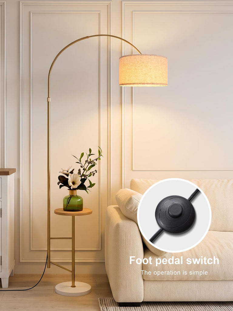 Arc Floor Lamp with Shelf, Remote‐Controlled Stepless Dimming & Tunable CCT