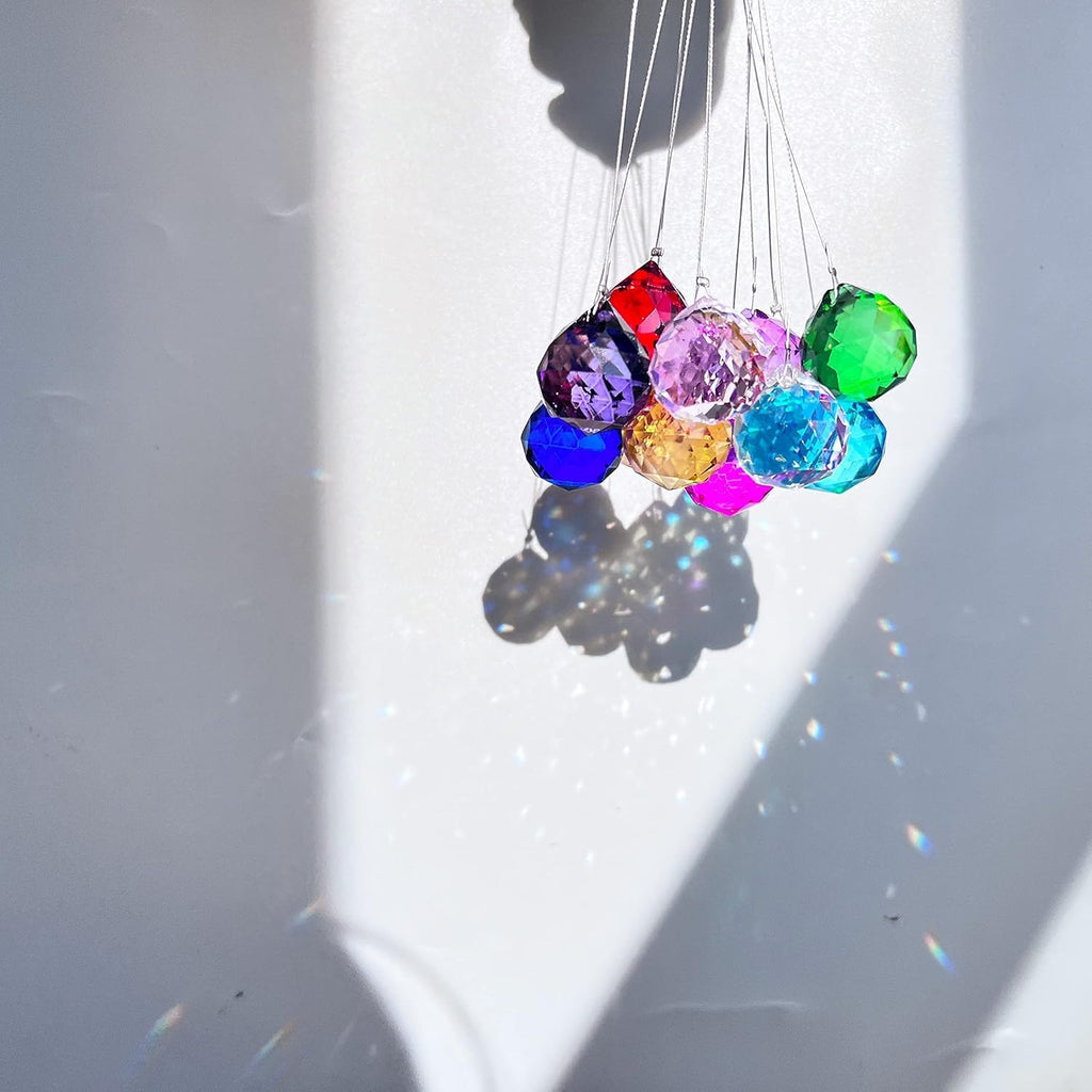 12PCS Crystal Prism Ball Suncatcher, 20mm Chandelier Replacement Glass Ball - Multi-Color Glass Crystal Sun Catcher
