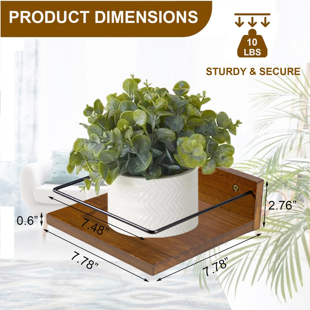 Wall Mounted Plant Holder, Wooden Floating Shelves for Flower Pot Wall Hanging Wood Rack Farmhouse Small Decorative
