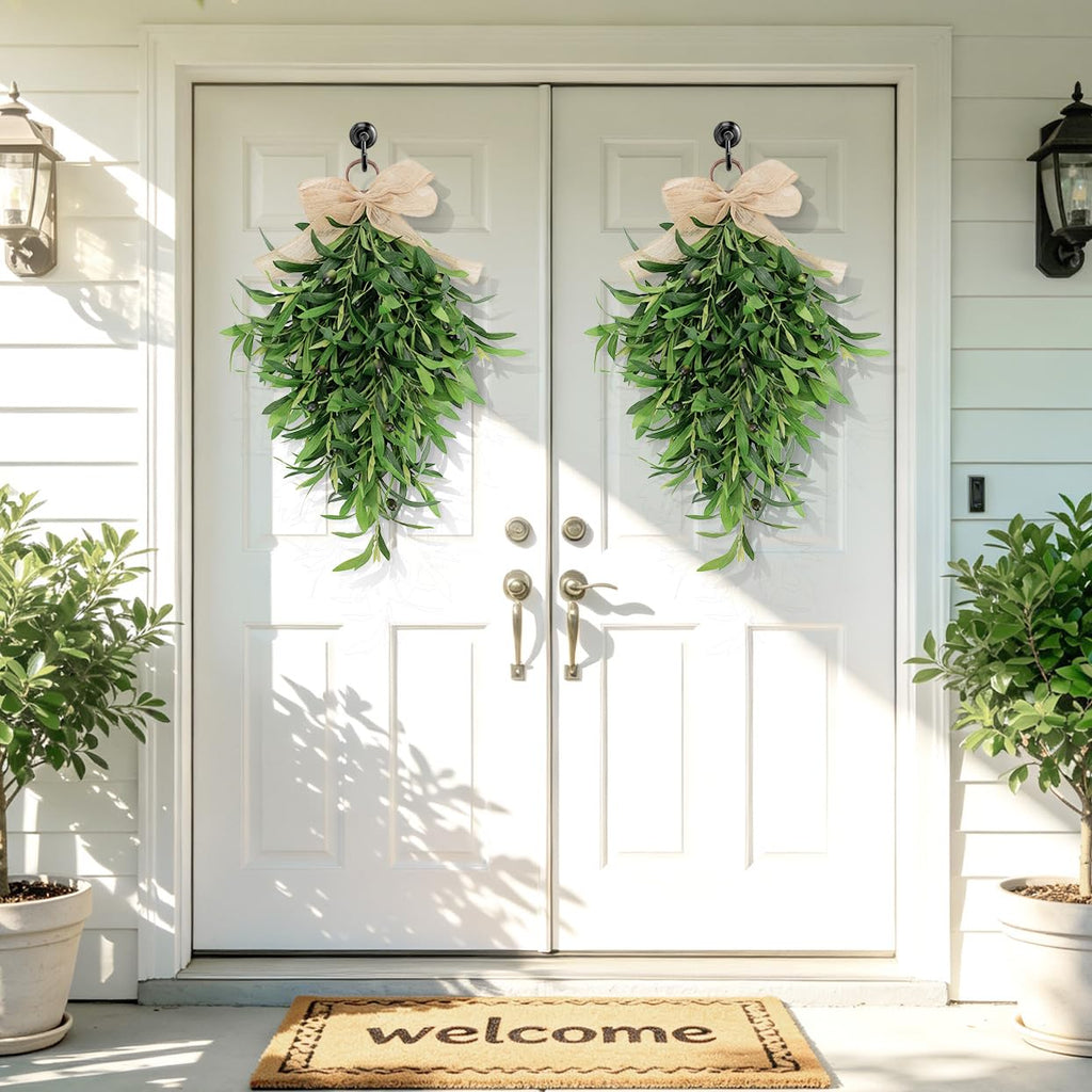 22 Inch Artificial Olive Branch Swag, Teardrop Front Door Wreath