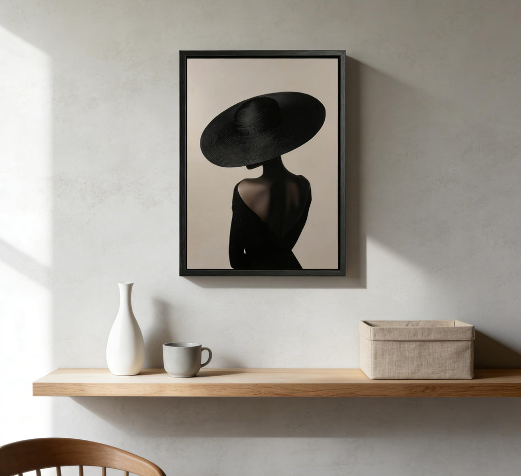 Framed African American Wall Art, Fashion Black Woman Silhouette Canvas Print Poster, Abstract Modern Elegant Wall