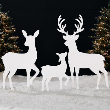 3-Piece 46in 2D Deer Family Silhouette Set, Outdoor PVC Christmas Yard Decoration w/Buck, Doe, Fawn, Weather