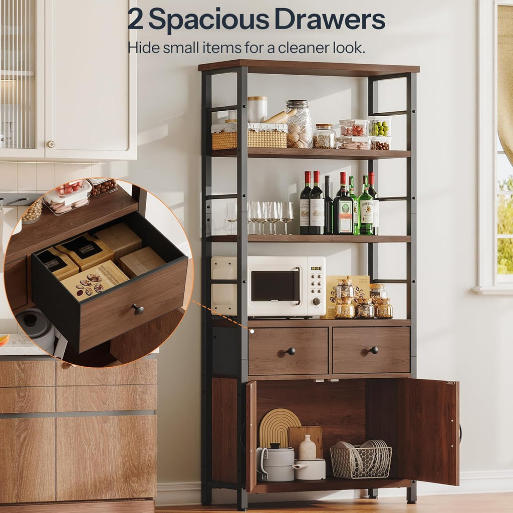 Bookshelf with Doors, Rustic Bookshelf with Drawers, Industrial Display Standing Shelf Units