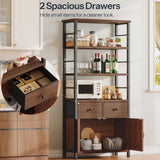 Bookshelf with Doors, Rustic Bookshelf with Drawers, Industrial Display Standing Shelf Units