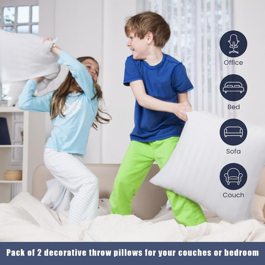 Throw Pillow Inserts, Hypoallergenic Soft & Firm Cushions with 100% Cotton Cover, 18x18 Pillows Filler - Set of 2