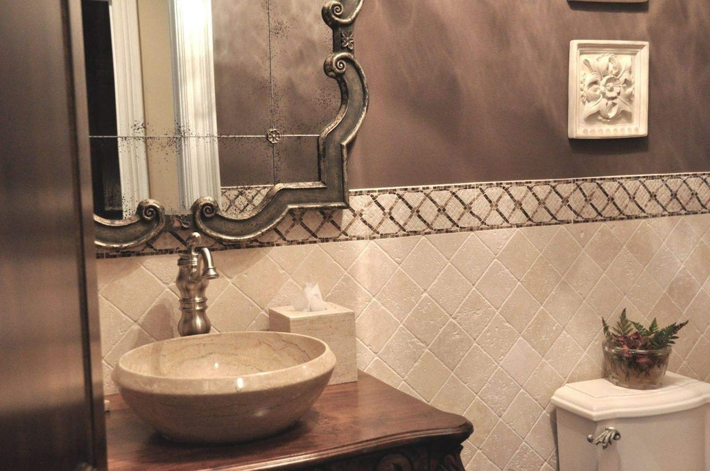 4x4 Tumbled Travertine Tile, Antiqued