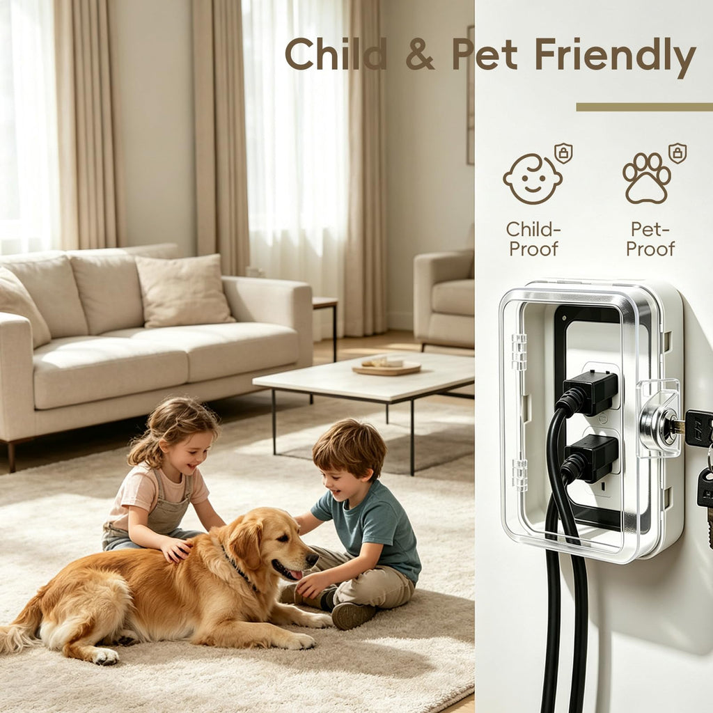 Baby Proof Outlet Cover Box with Key Lock and Keyless Latch,Clear