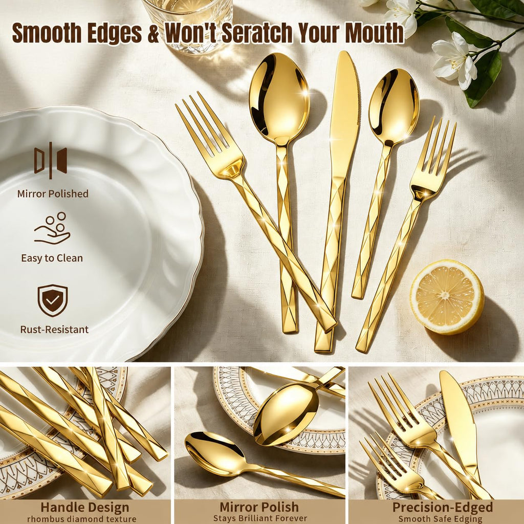 20-Piece Gold Silverware Set Flatware Set for 4 Modern Cutlery Set
