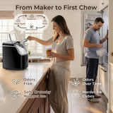 Nugget Ice Maker Countertop: 33lb/Day, Self-Cleaning, Black Stainless Steel, Portable, Soft Chewable Pebble Ice