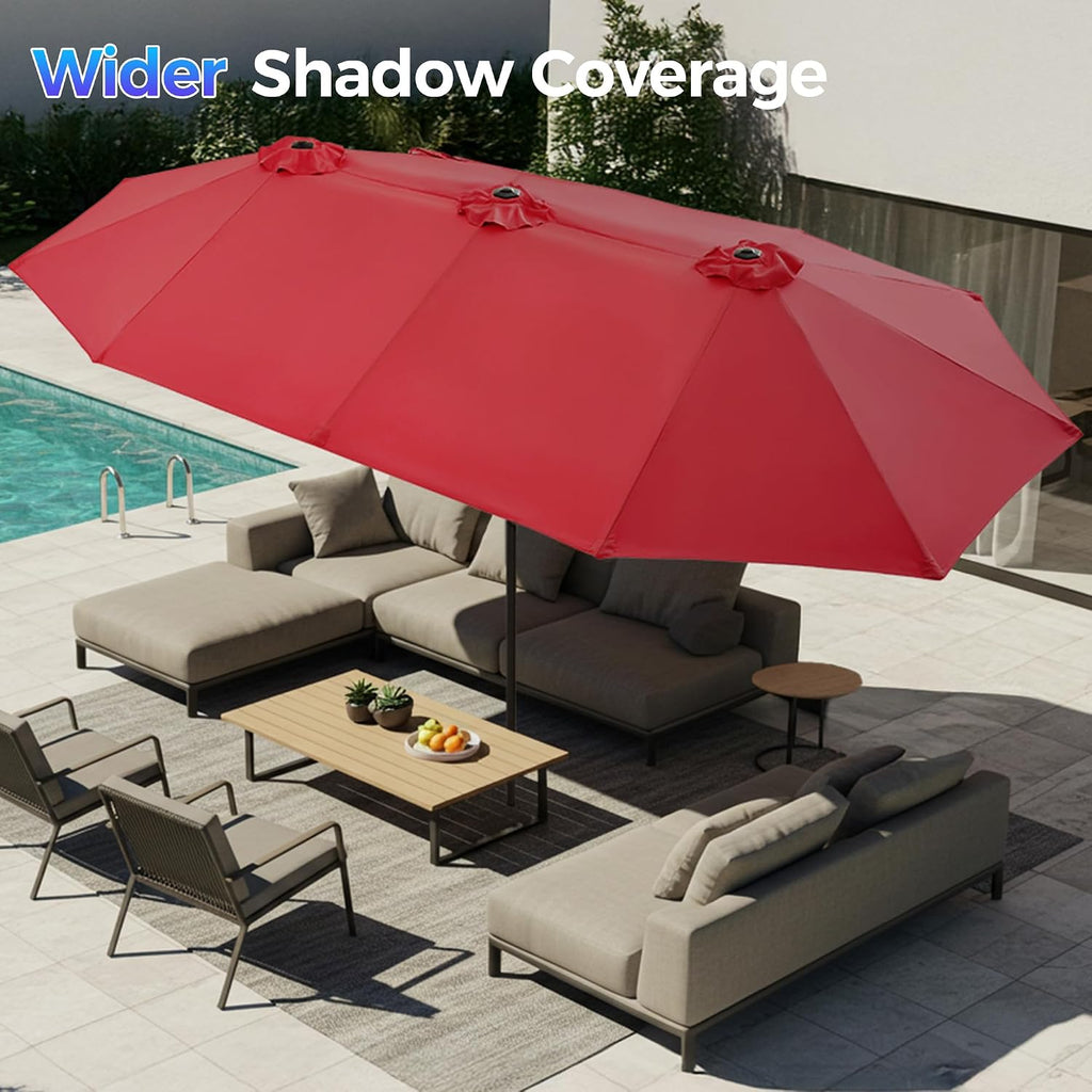 13FT Outdoor Umbrella Double sided Pool Umbrellas with Fade Resistant Canopy, Large Table Umbrella - Beige(No Base)