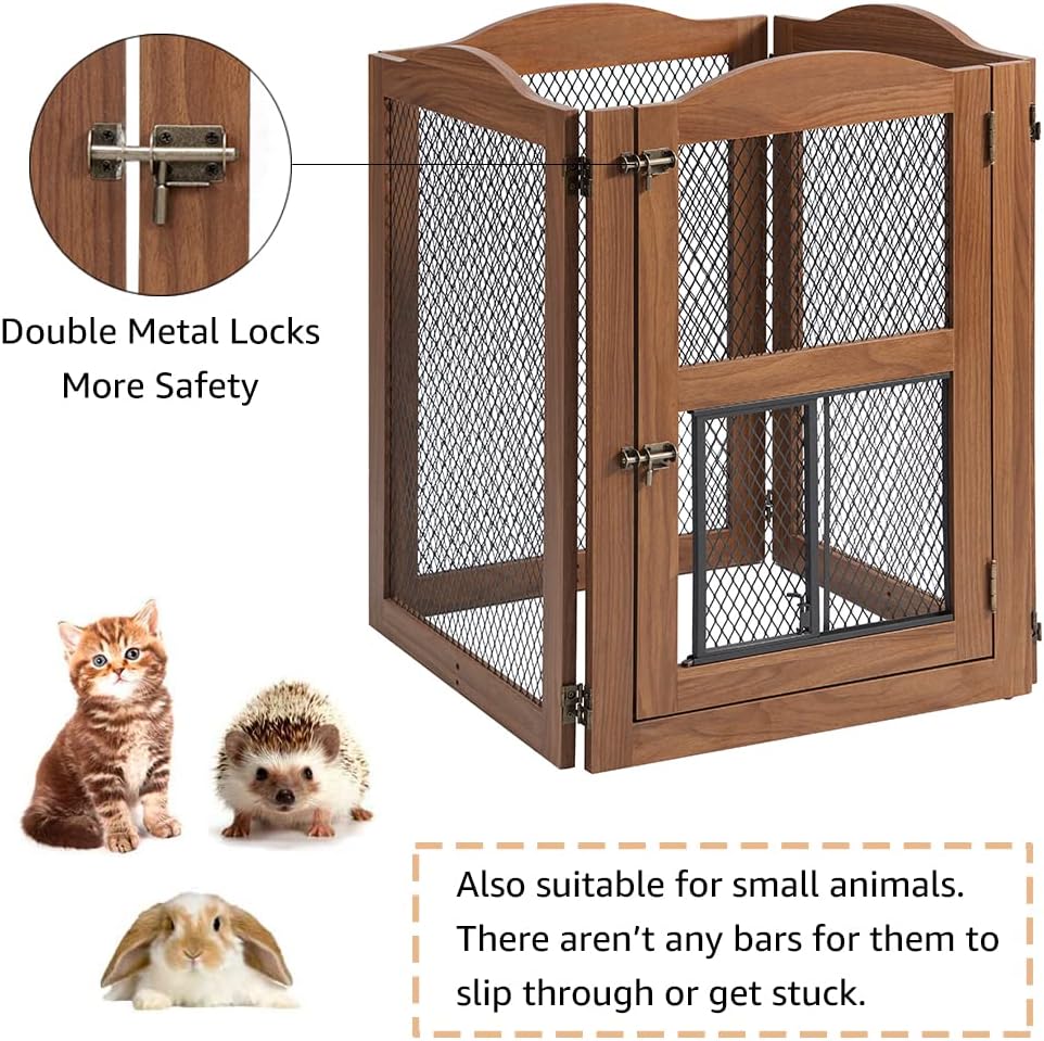 Freestanding Dog Gate with Cat Door for Indoor Doorways Stairs