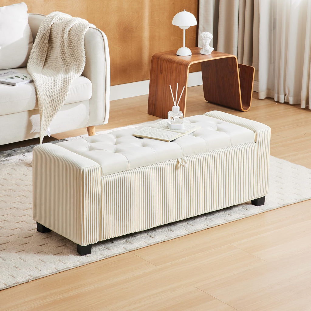 43" Velvet Ottoman Bench with Storage
