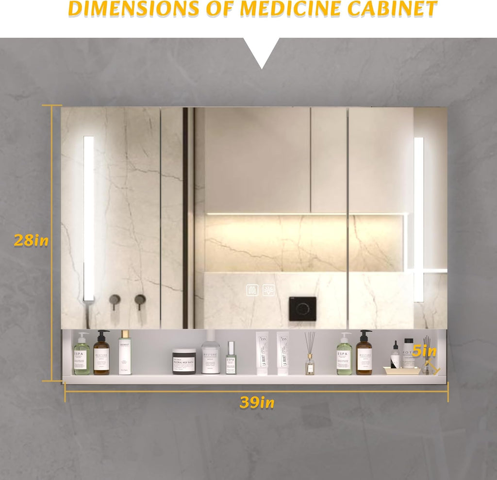 Illuminated Modern Medicine Cabinet with Adjustable LED Lighting and Anti-Fog Mirror, Multi-Tier Storage Organization