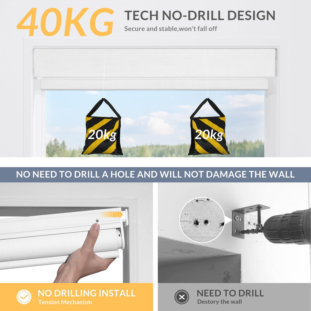 Motorized Roller Blinds with Remote, No Drill Smart Roller Shades for Indoor Windows, Blackout Linen Fabric