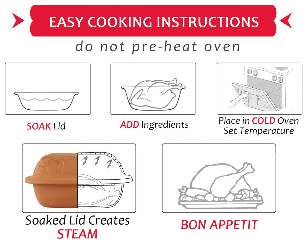 Eurita Clay Roaster, 7.2 Quart, Non-Stick Earthenware, Toxin-Free, Healthy Clay Pot Cooking, Versatile Cooking Dutch