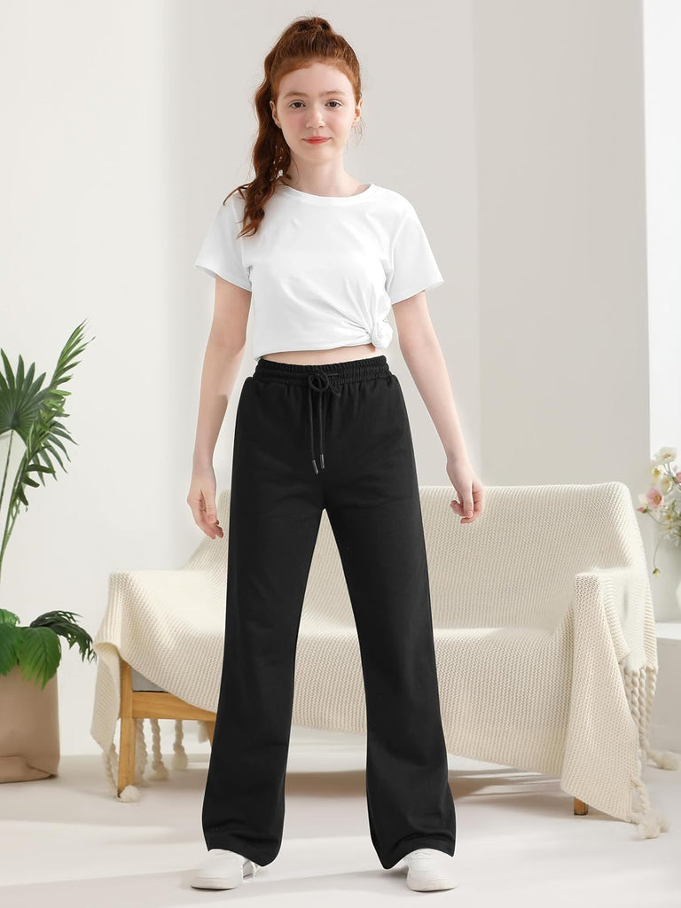 Girls Cotton Sweatpants Wide Leg Baggy Athletic Jogger Pants