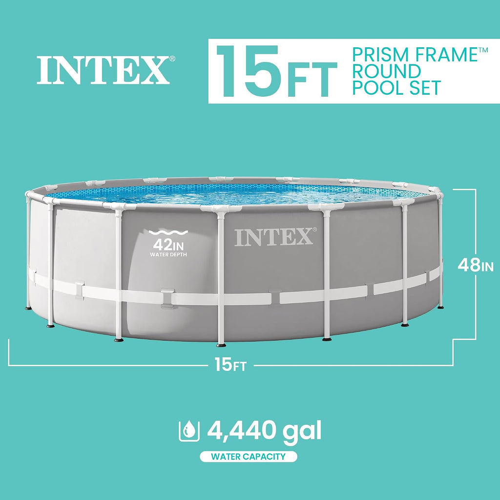Prism Frame 15ft x 48in Round Above Ground Swimming Pool Set w/Pump | 26725EH - 1000 GPH Cartridge Filter Pump