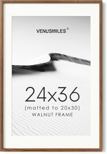 24x36 Poster Frame, USA-Sourced Natural Walnut Wood Picture Collage Frame with HD Tempered Glass, Modern Simple 24 x