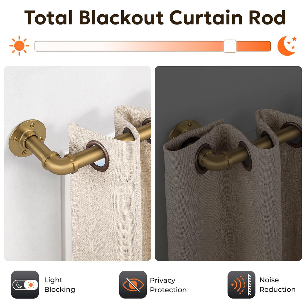 Curtain Rods 32-48", 1 Inch Industrial Brushed Gold Curtain Rod