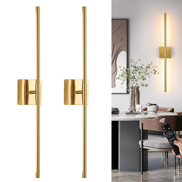 Gold Battery Operated Wall Sconces Set of 2 with Remote 24 Inch