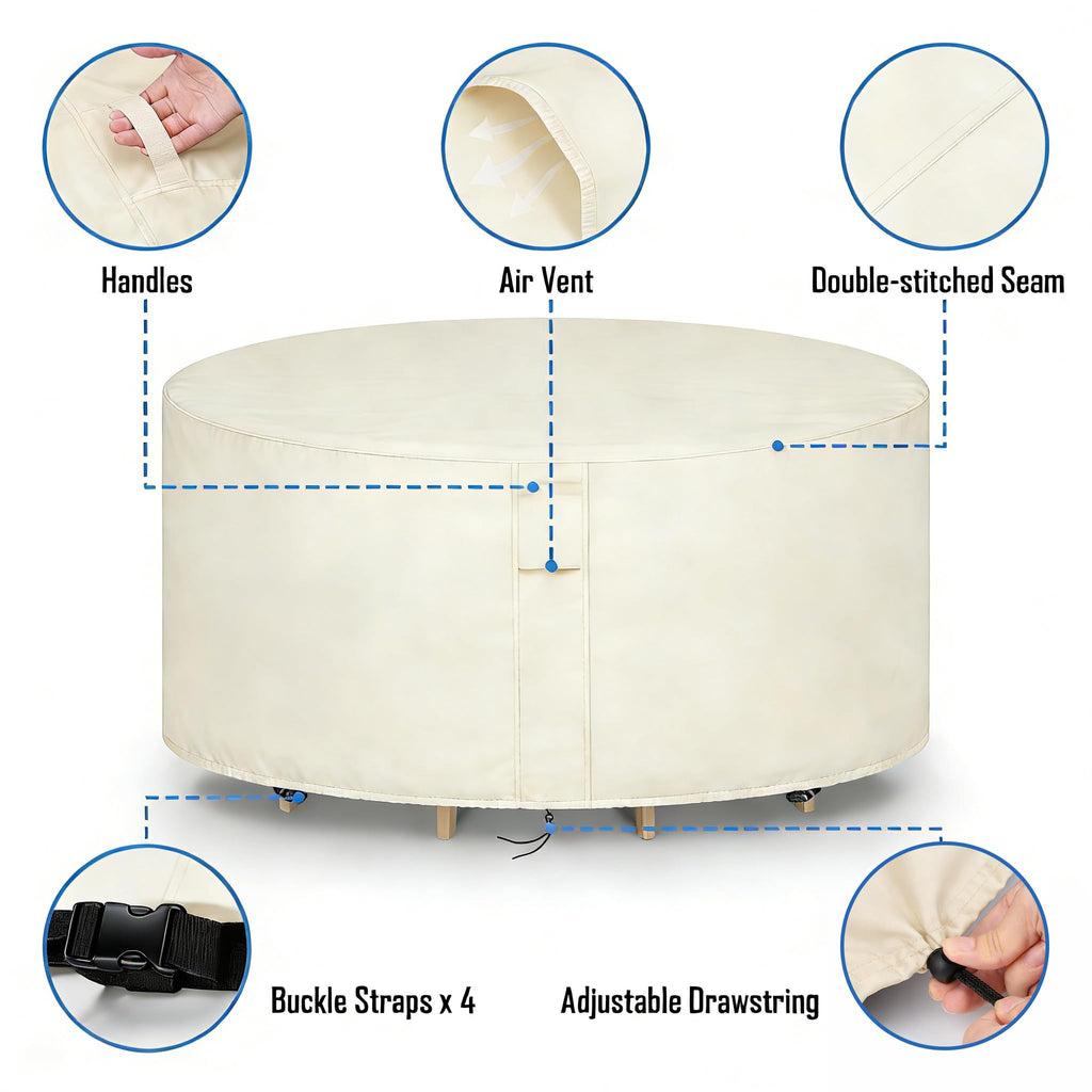 Round Patio Furniture Covers Waterproof, 96"Dia x 36"H, Beige
