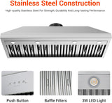48 Inch Stainless Steel Range Hood Insert 1150 CFM 4 Speed LED Lights Ducted