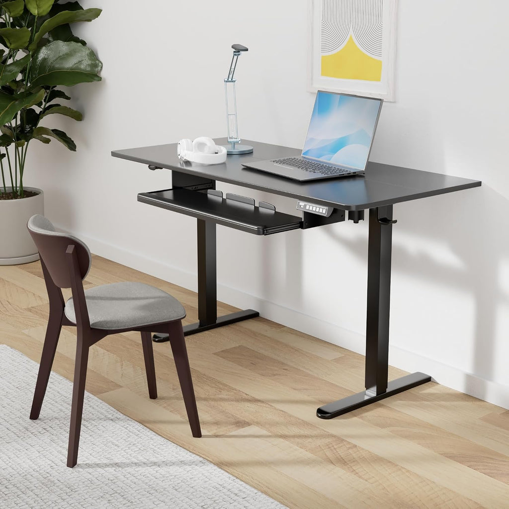 Electric Standing Desk with Keyboard Tray, 55x28 Inches Adjustable Height Sit Stand Up Desk, Home Office Desk