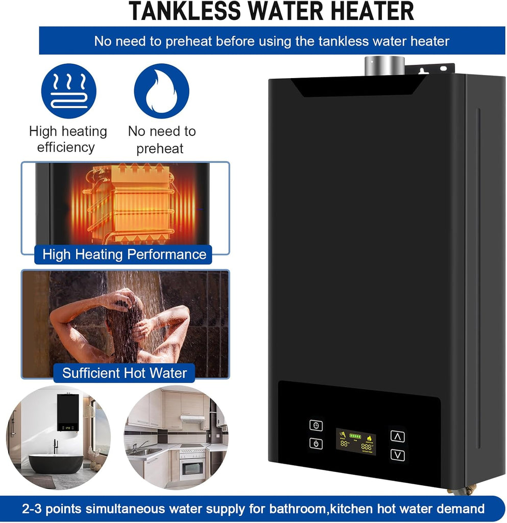 Tankless Water Heater Natural Gas, 4.74GPM 18L Indoor, Instant Hot Gas Water Heater