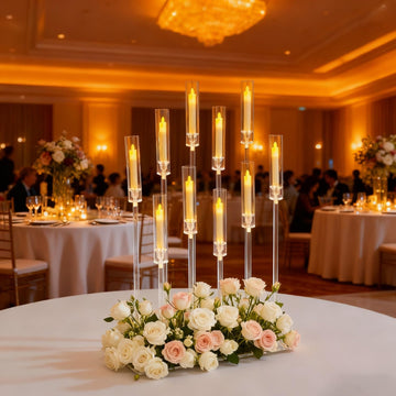4-Piece Acrylic Candelabra Set, 10 Arms Clear Candlestick Holder with Rectangular Base LED Candles