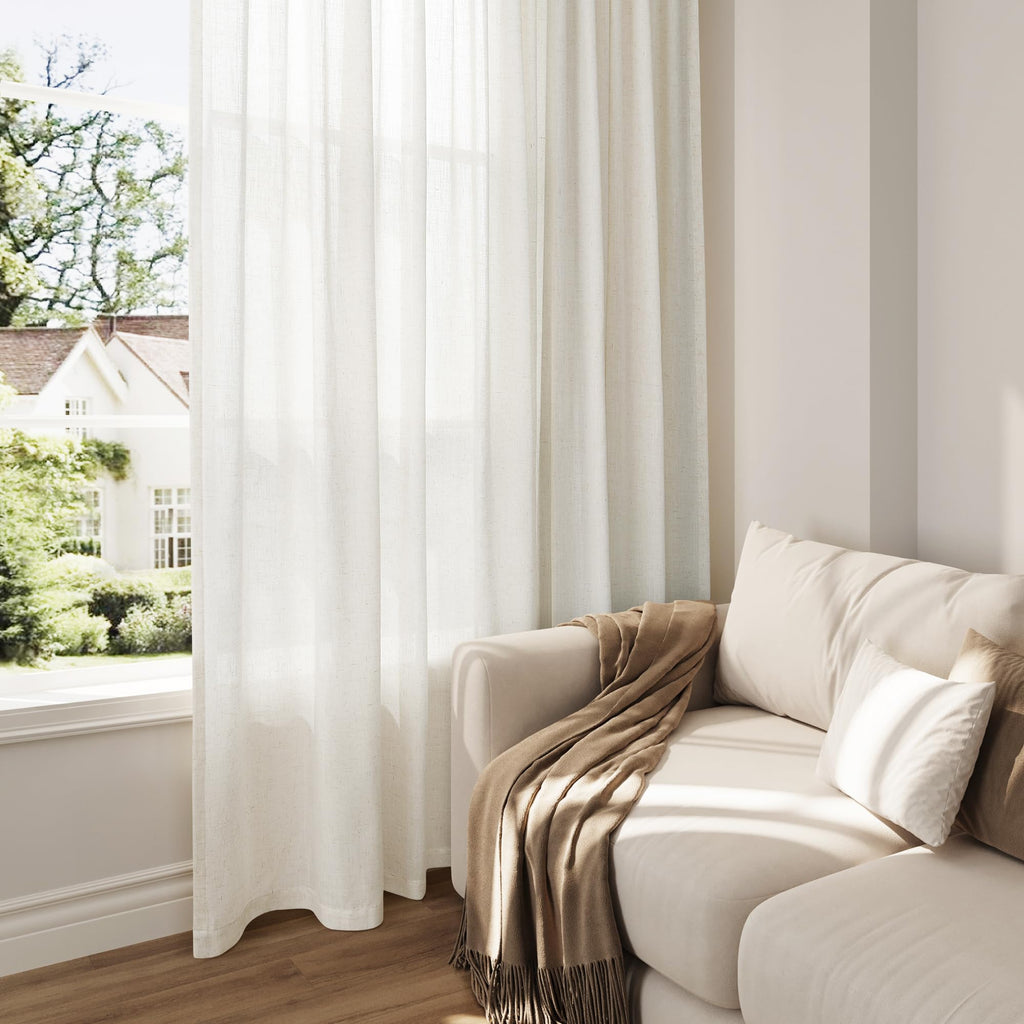 Extra Long Linen Curtains 120 Inch 10FT Hook Belt Cream 2 Panels