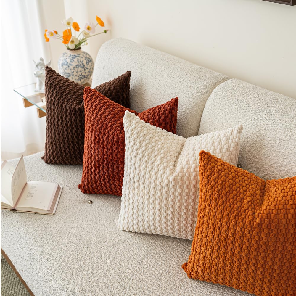 Decorative Soft Corduroy Throw Pillow Covers 20x20, Rustic Earth