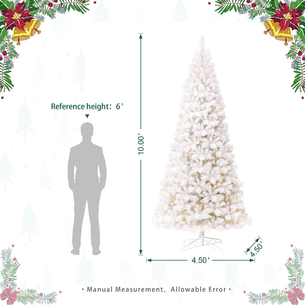 Pre-Lit White Pine Full-Size Artificial Christmas Tree with 800 Warm White Lights, Three Function, Aspen