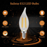 E12 LED Candelabra Bulbs Dimmable, 60 Watt Equivalent 3000K Warm White Chandelier Light Bulbs, 4W Filament Candle LED