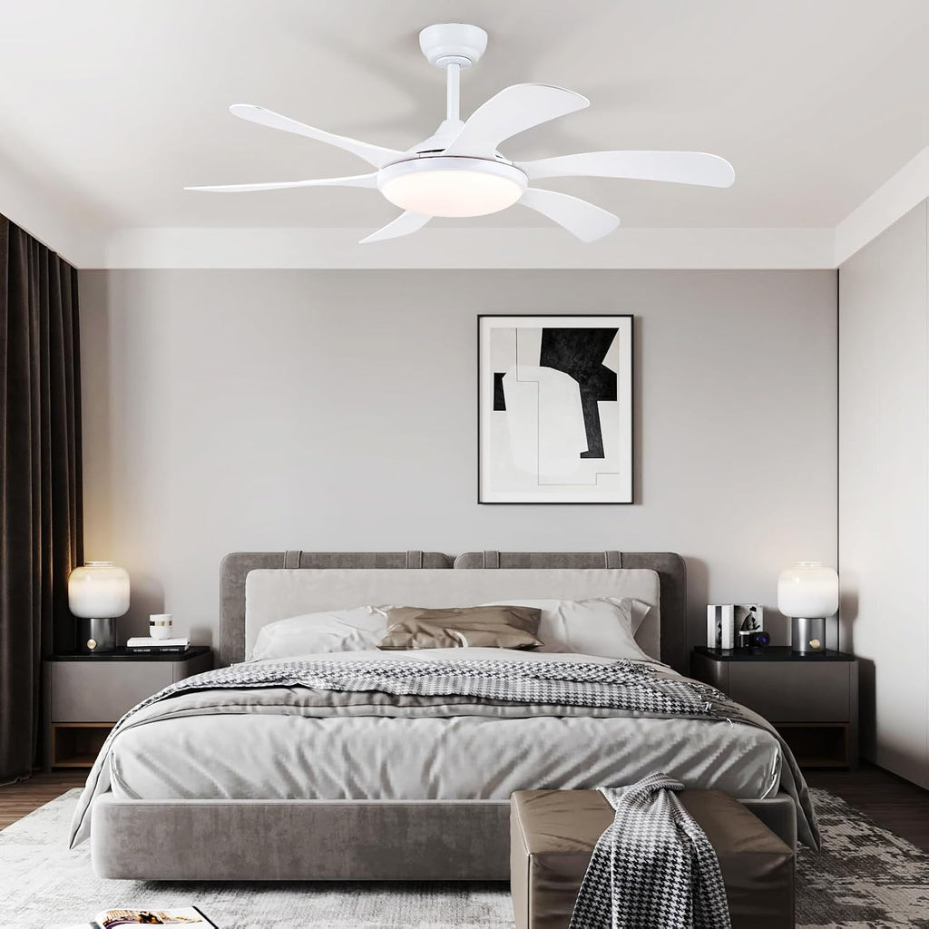 White Ceiling Fan with Lights and Remote - 46" Modern Indoor Ceiling Fan Light Low Profile, Dimmable, Reversible Quiet Motor and Timing, Outdoor Ceiling Light for Covered Patios A101-B0DF72BKDR