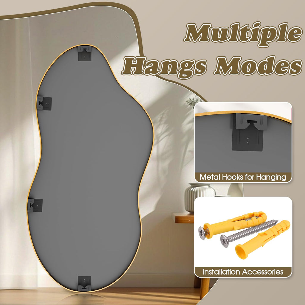 Irregular wall Mirror 26"x46" Gold Asymmetrical Mirror