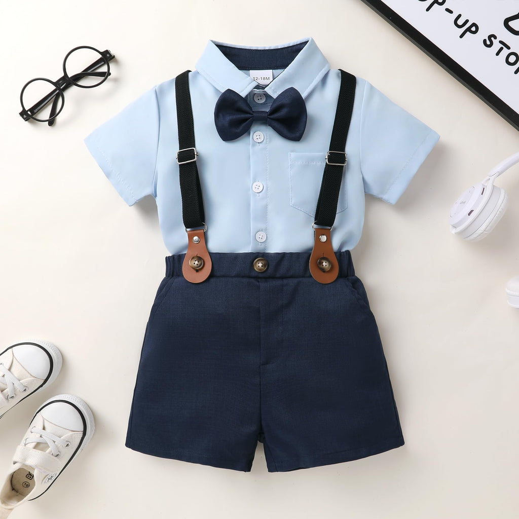 Toddler Formal Outfit Boy Baby Suit for Summer Shirts Shorts Clothes Set (Blue, )