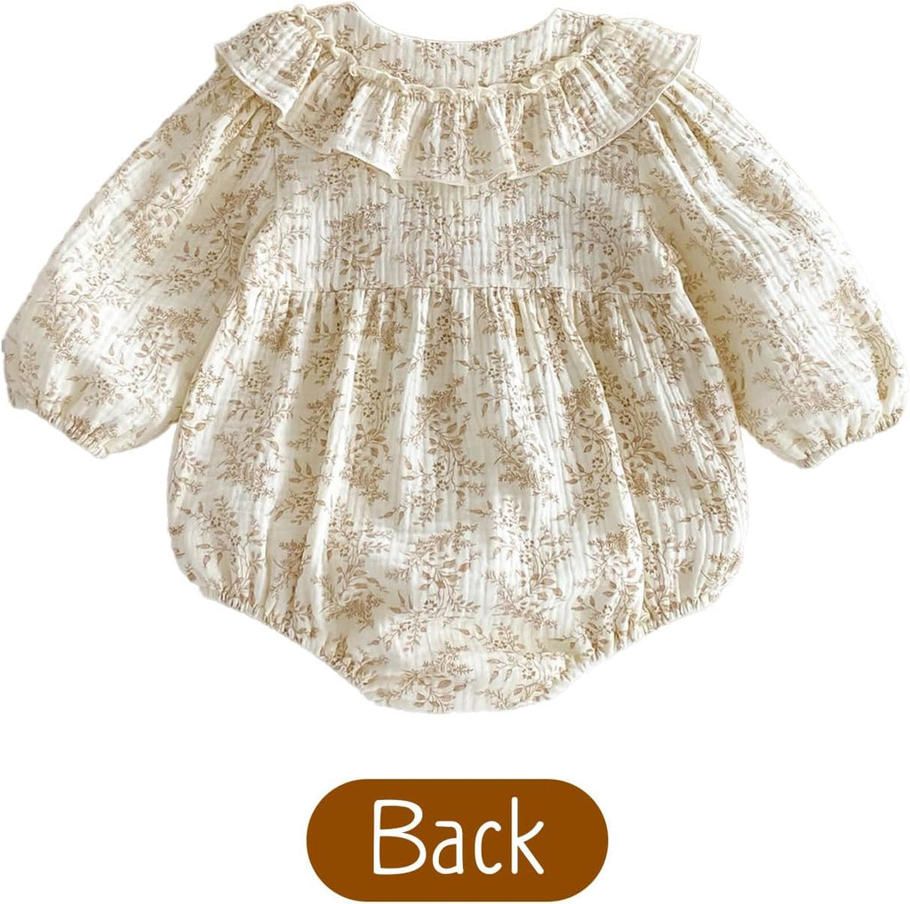 Baby Girl Floral Romper Ruffle Peter Pan Collar Bubble Sleeve Bodysuit Cotton Jumpsuit One Piece Cute Baby Outfits