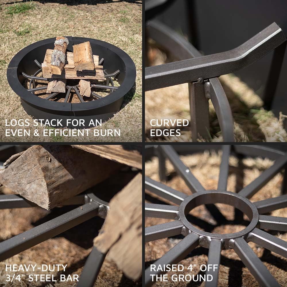 Ash & Ember 40" Wagon Wheel Fire Pit Grate, High Efficiency & Smoke-Reducing Firewood Grate, Heavy Duty Woodburning