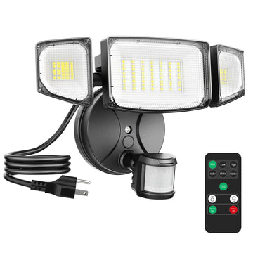 Plug in Flood Light 65W Outdoor Motion Sensor Security Light, Black