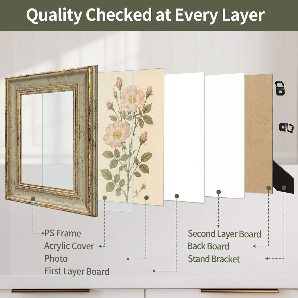 Vintage 8x10 Picture Frame Gold Line Sage Green Photo Frames